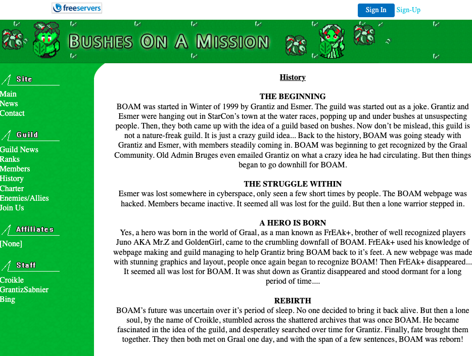 FrEAk+'s "Bushes On a Mission" aka B.O.A.M. (Website Screenshot)
