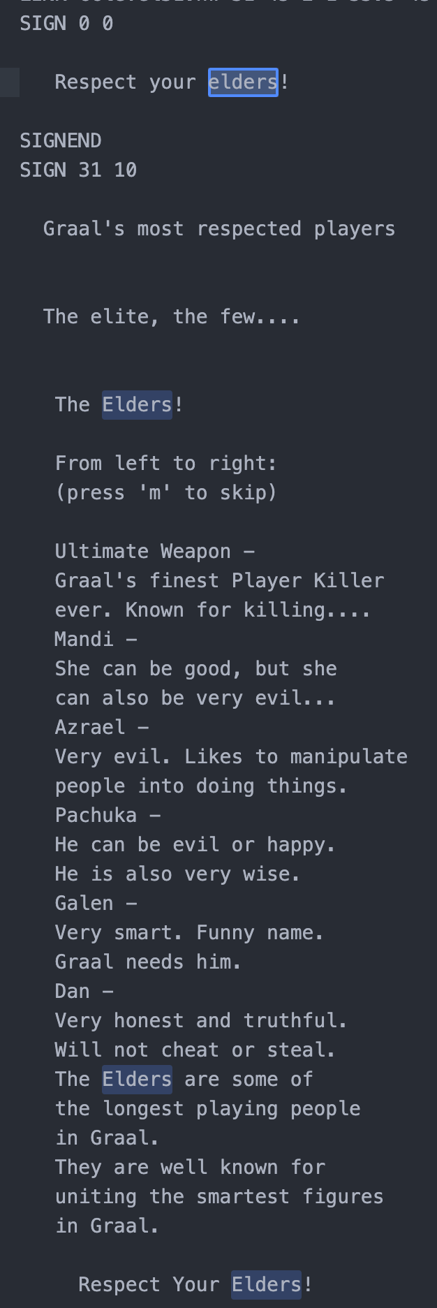 ccelder.graal Level Sign Showing Elders, First Iteration of the Pantheon